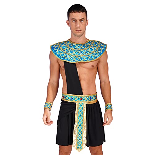 dPois Herren Pharao Kostüm Ägypter König Cosplay Outfit Sexy Gewand Rock mit Kragen Zubehör Party Halloween Kostüm A Schwarz M von dPois