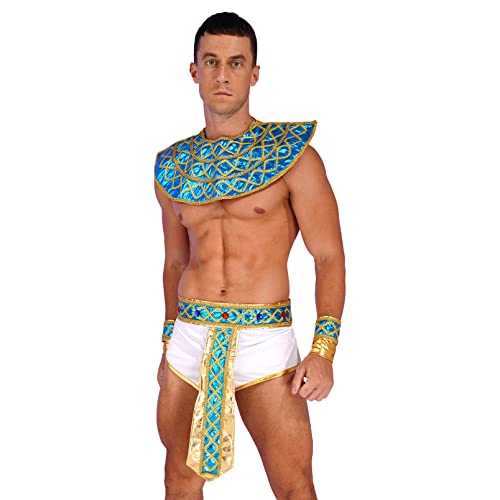 dPois Herren Pharao Kostüm Ägypter König Cosplay Outfit Sexy Gewand Rock mit Kragen Zubehör Party Halloween Kostüm B Weiß M von dPois