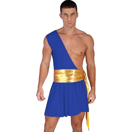 dPois Herren Römer Kostüm Griechische Toga Kostüm Kurz Minirock Ein Schulter Sexy Lingerie Erwachsene Halloween Fasching Kostüm Blau B S von dPois