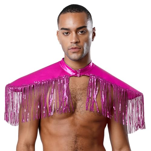 dPois Herren Schulter Epauletten Metallic Schulterklappen Oberteil mit Quasten Vintage Disco Kostüm Mottoparty Fasching Kostüm Hot Pink Einheitsgröße von dPois