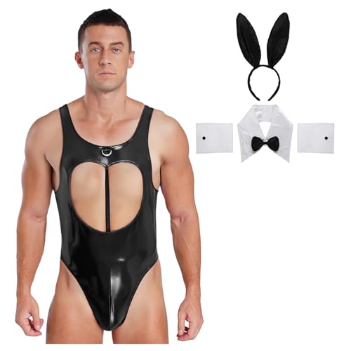 dPois Herren Sissy Bunny Kostüm Einteiler Body Lackleder Bodysuit mit Haarreif Kragen Manschetten Crodressing Lingerie Nachtwäsche Schwarz 3XL dPois Herren Sissy Bunny Kostüm Einteiler Body Lackleder Bodysuit mit Haarreif Kragen Manschetten Crodressing Lingerie Nachtwäsche Schwarz 3XL von dPois