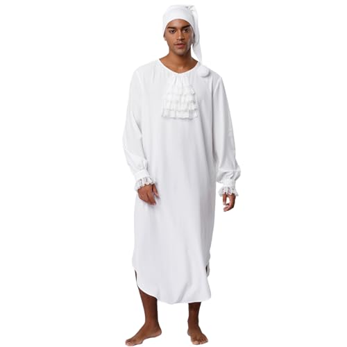 dPois Herren Vintage Nachthemd Lang Robe Langarm Mantel mit Rüschen Schlafmütze Zweiteiliger Pyjama Set Nachtwäsche Halloween Fasching Elfenbein XXL dPois Herren Vintage Nachthemd Lang Robe Langarm Mantel mit Rüschen Schlafmütze Zweiteiliger Pyjama Set Nachtwäsche Halloween Fasching Elfenbein XXL von dPois