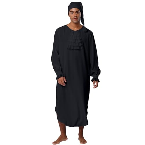 dPois Herren Vintage Nachthemd Lang Robe Langarm Mantel mit Rüschen Schlafmütze Zweiteiliger Pyjama Set Nachtwäsche Halloween Fasching Schwarz XXL dPois Herren Vintage Nachthemd Lang Robe Langarm Mantel mit Rüschen Schlafmütze Zweiteiliger Pyjama Set Nachtwäsche Halloween Fasching Schwarz XXL von dPois