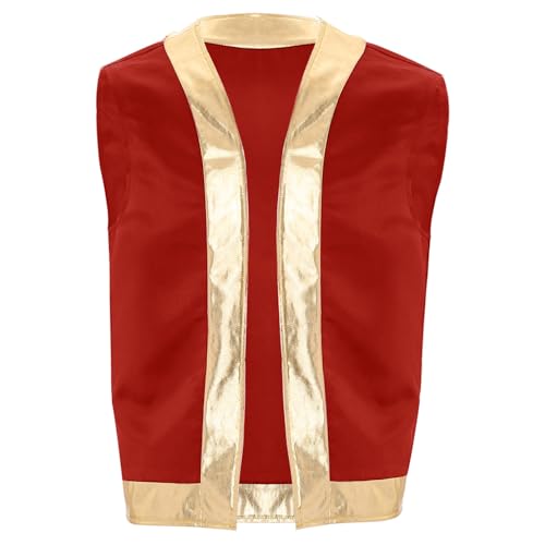dPois Herren Weste Ärmellos Jacke Anzugweste mit Gold Saum Erwachsene Cartoon Spiel Pliz Kostüm Halloween Fashing Kostüm Rot XXL von dPois