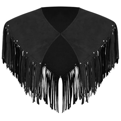 dPois Herren Western Kostüm Cape Kurz Umhang Poncho Wildleder Oberteil mit Quasten Vintage Cowboy Kostüm Mottoparty Karneval Schwarz 3XL dPois Herren Western Kostüm Cape Kurz Umhang Poncho Wildleder Oberteil mit Quasten Vintage Cowboy Kostüm Mottoparty Karneval Schwarz 3XL von dPois