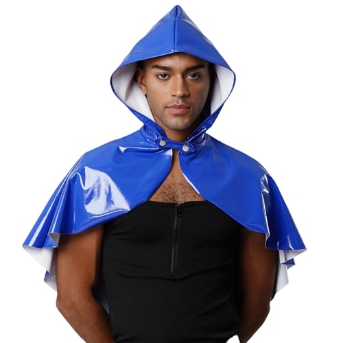 dPois Herren Wetlook Oberteil Umhang Cape Kurz mit Kapuze Mittelalter Kleidung Gothic Punk Wikinger Zauberer Kostüm Blau Einheitsgröße dPois Herren Wetlook Oberteil Umhang Cape Kurz mit Kapuze Mittelalter Kleidung Gothic Punk Wikinger Zauberer Kostüm Blau Einheitsgröße von dPois