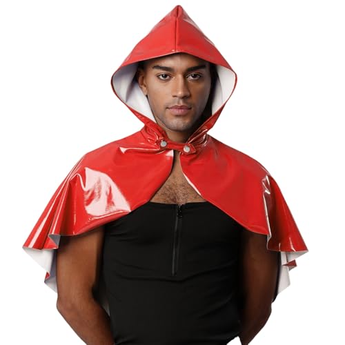 dPois Herren Wetlook Oberteil Umhang Cape Kurz mit Kapuze Mittelalter Kleidung Gothic Punk Wikinger Zauberer Kostüm Rot Einheitsgröße dPois Herren Wetlook Oberteil Umhang Cape Kurz mit Kapuze Mittelalter Kleidung Gothic Punk Wikinger Zauberer Kostüm Rot Einheitsgröße von dPois