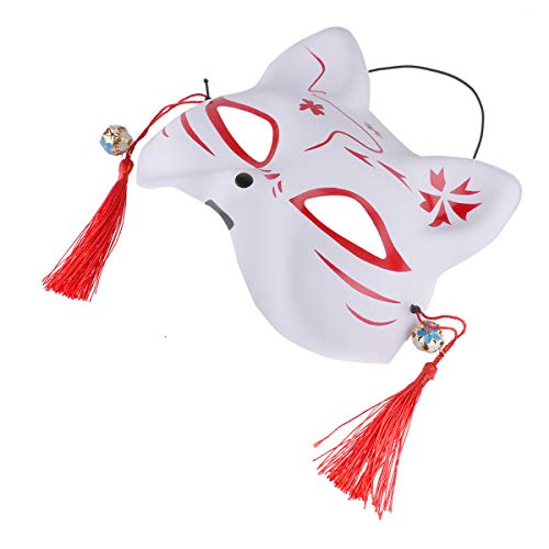 dPois Japanische Katze Halbmaske mit Quasten und Kleinen Glocken Gesichtsmaske Cosplay Maske für Masquerades Party Karneval Halloween Festival Kostüm Rot B One Size von dPois