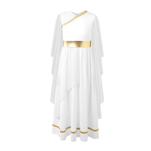 dPois Kinder Mädchen Griechisch Toga Kostüm Römische Göttin Cosplay Outfit Maxi Lang Kleider Halloween Fasching Kostüm Weiß 170 von dPois