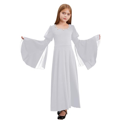 dPois Mädchen Mittelalter Kleid Prinzessin Renaissance Kleider Langarm Maxikleid mit Ausgestellt Ärmeln Fasching Karneval Outfit Weiß 146-152 dPois Mädchen Mittelalter Kleid Prinzessin Renaissance Kleider Langarm Maxikleid mit Ausgestellt Ärmeln Fasching Karneval Outfit Weiß 146-152 von dPois