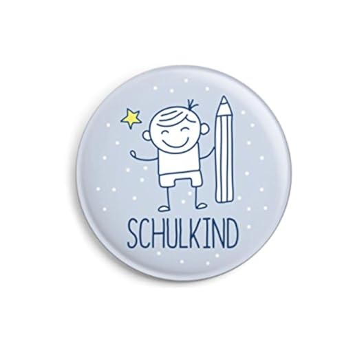 dabelino | Button Schulkind: Junge mit Karte zur Einschulung: Ø 32 mm (Anstecker/Pin) von dabelino