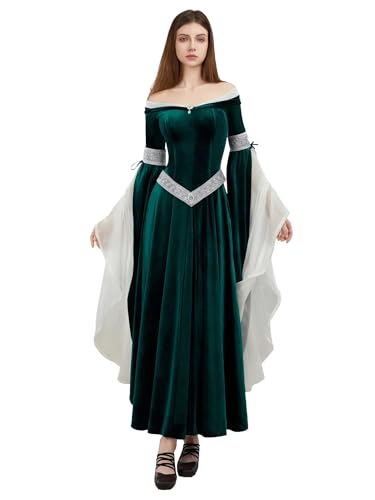 daizbella Damen Mittelalter/Renaissance Kostüm Kleid mit Chiffon Ärmeln, Grün, Medium von daizbella