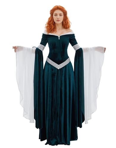 daizbella Mittelalter Renaissance Kleid Elf Kleidung Rretro Kleid Kleid mit Chiffon Ärmeln, Grün, S von daizbella