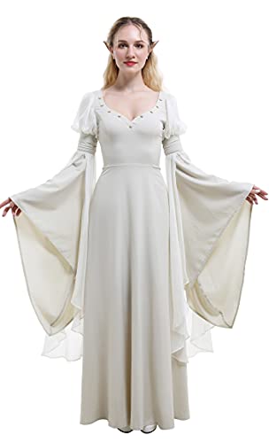 daizbella Mittelalterliche Fantasie Handgemachtes Weiß Retro Kostüm Historisches Kleid (M, Weiß) von daizbella