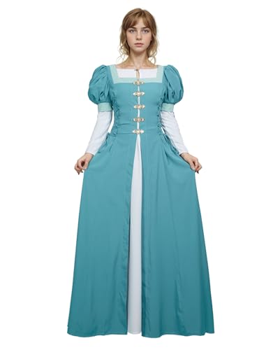daizbella Renaissance-Kleid für Damen, mittelalterliches Kleid mit Puffärmeln, historisches Kostüm, gefälschtes zweiteiliges Kleid, Blau, Klein daizbella Renaissance-Kleid für Damen, mittelalterliches Kleid mit Puffärmeln, historisches Kostüm, gefälschtes zweiteiliges Kleid, Blau, Klein von daizbella