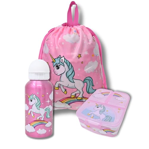 damaloo Einhorn Kinderrucksack Set für Mädchen – Brotdose, Trinkflasche & Turnbeutel – 3tlg. Kindergarten Rucksack Set – Kinder Bento Lunchbox mit Aluminiumflasche und Wechselbeutel Kinder damaloo Einhorn Kinderrucksack Set für Mädchen – Brotdose, Trinkflasche & Turnbeutel – 3tlg. Kindergarten Rucksack Set – Kinder Bento Lunchbox mit Aluminiumflasche und Wechselbeutel Kinder von damaloo
