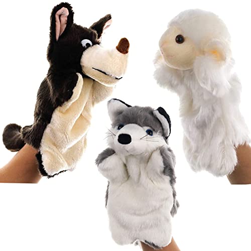 Handpuppen Tiere, Dancepandas 3 Stück Plüschhandpuppe Animal Puppets Schafwolfpuppe zum Spielen und Erzählen von Wolfs- und Lammgeschichten von dancepandas
