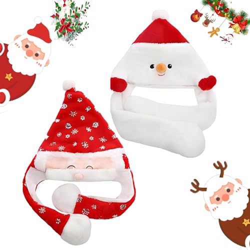 dancepandas 2 Stück Weihnachtsmütze Beweglich Nikolausmütze Weihnachtsmann Mütze mit Beweglichen Ohren für Erwachsene Kinder Weihnachts Partyhüte von dancepandas