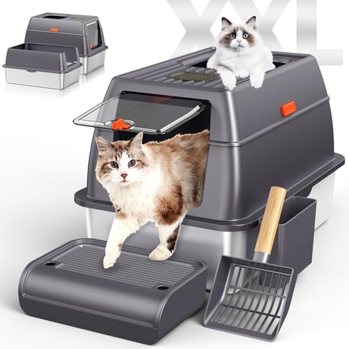 Edelstahl Katzenklo mit Deckel,XXL Extra großes geschlossenes katzentoilette Edelstahl,hohe Seiten und abnehmbare katzentoilette Edelstahl,Cat Litter Box Full Enclosur|Fußunterlage und Katzenstreuer Edelstahl Katzenklo mit Deckel,XXL Extra großes geschlossenes katzentoilette Edelstahl,hohe Seiten und abnehmbare katzentoilette Edelstahl,Cat Litter Box Full Enclosur|Fußunterlage und Katzenstreuer von dashfor