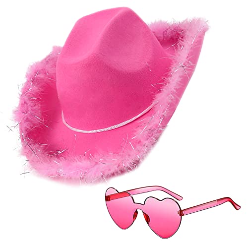 db11 Cowboyhut Cowgirl Hut mit Pailletten Rodeo Party Hüte mit Herz Brille (Rosa) von db11