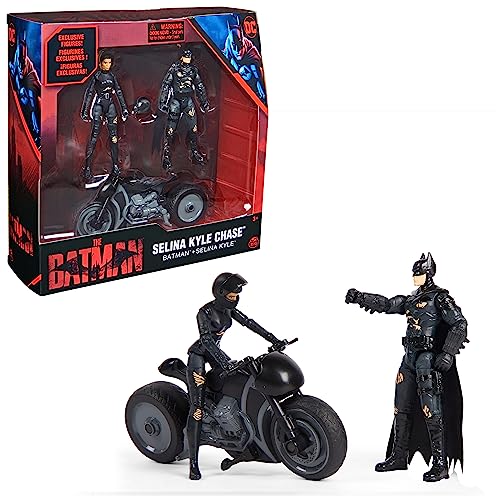 DC Batman The Batman 10cm Spielset mit Batman-, Selina Kyle-Actionfiguren und Selina Kyle-Bike inkl. Accessoires zum Batman-Kinofilm von DC Comics