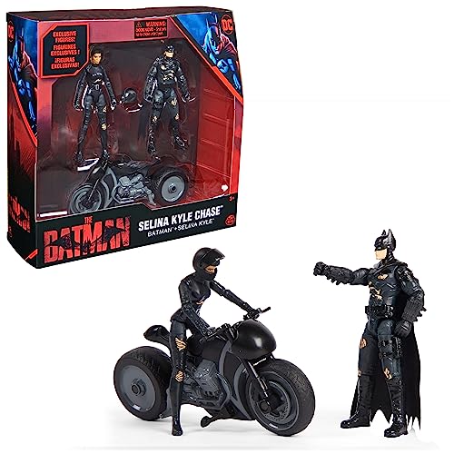 DC Comics Batman The Batman 10cm Spielset mit Batman-, Selina Kyle-Actionfiguren und Selina Kyle-Bike inkl. Accessoires zum Batman-Kinofilm von DC Comics