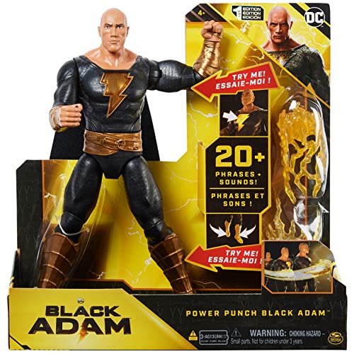 DC Comics, Power Punch Black Adam 30 cm Actionfigur, 20+ Sätze und Geräusche, leuchtet mit 2 Zubehörteilen, Black Adam Movie Sammlerstück, Kinderspielzeug für Jungen und Mädchen ab 3 Jahren von DC Comics