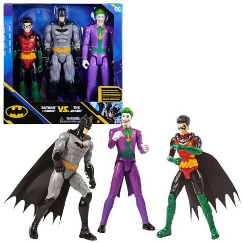 Batman 30cm Figuren-Set aus Batman (Rebirth), Robin und Joker, inkl. Stoffumhang, original Comic-Design von DC Comics