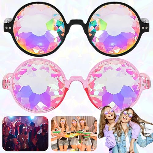 dcas 2 Stück Kaleidoskop Regenbogen Sonnenbrille, Brille Mit Steampunk Kaleidoskop, Rave-Brille Prisma, Geeignet für Musikpartys, Weihnachtsfeiern(schwarz, pink) von dcas