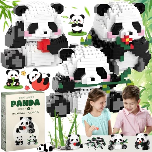 dcas 3 In1 Panda Bausteine Set, Panda bausteine Modell, Panda klemmbausteine, Panda Construction, Klemmbausteine Tiere Set, Panda klemmbausteine Modell, Mini Niedlich Panda Bricks (720 Partikel) von dcas