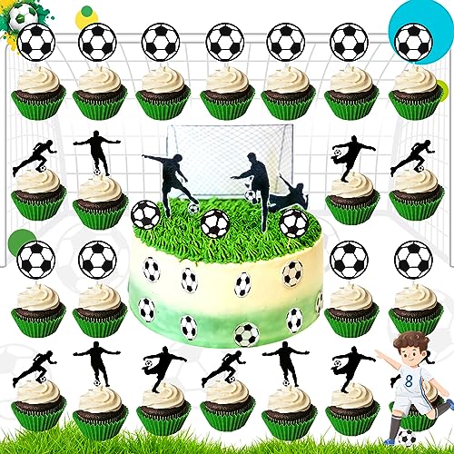 36 Stück Kinder Fußball Kuchen Deko, Junge Geburtstag Fußball Cupcake Toppers, Fussball Muffin Deko, Fußball-Cupcake-Toppern, für Baby, verschiedene Partys(18xFußballdekoration,18xSportler Dekoration) von dcas