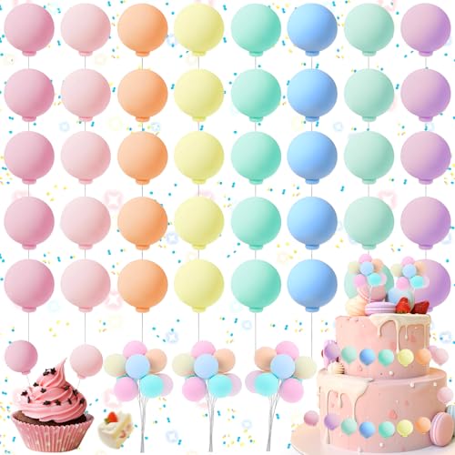 dcas 40 Stücke Tortendeko Kugeln, Mini Round Ball Cupcake Toppers, Diy Kuchen Topper Ballon Cupcake Topper, Bunte Luftballons Cake Topper Geburtstag, Hochzeitstorte Dekorationen Kugeln (8 Farbe) von dcas