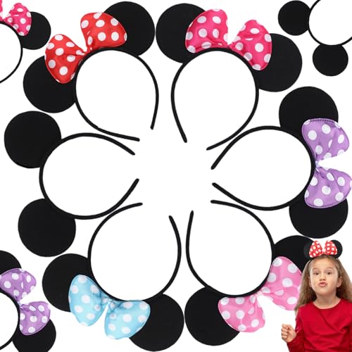 dcas 6 Stück Mausohren Stirnband,Cartoon Maus Ohren Haarreifen, Mit Sechs Weißen Punkten, Kinderkarikatur Mouse Ears Headband, Geeignet für Geburtstage, Karnevalsfeiern(Sechs Farben) von dcas