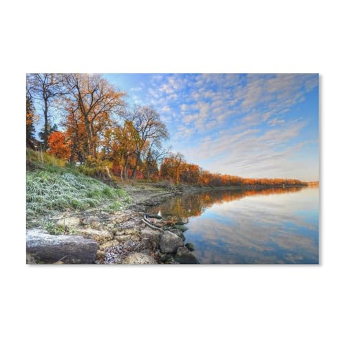 Herbst, See, Bäume, Steine，Holz Landscape Puzzle, Jigsaw Puzzles 1000 Pieces, for Adult Kids Decompression Puzzle Nice Gifts（75x50cm）-A69 von dcobs
