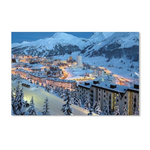 Holz Jigsaw Puzzle 1000 Stück，Stadt der Winterschneeberge Nacht，Erwachsene Kinder Spielzeug Dekompressionsspiel（75x50cm）-376 von dcobs