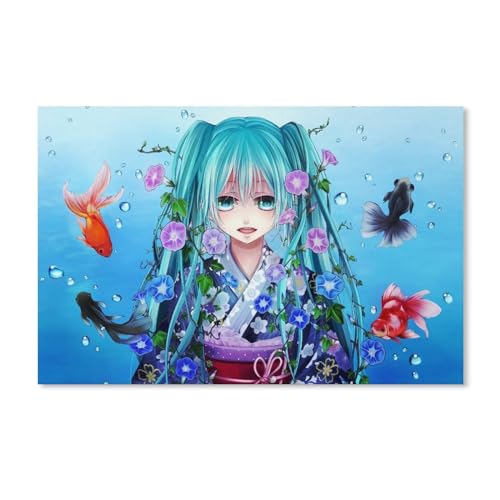 Puzzle 100 Teile Erwachsene，Mädchen mit blauen Haaren, Fisch, Wasser, Blumen，Karton Puzzle（45.5x35.5cm）-A324 von dcobs