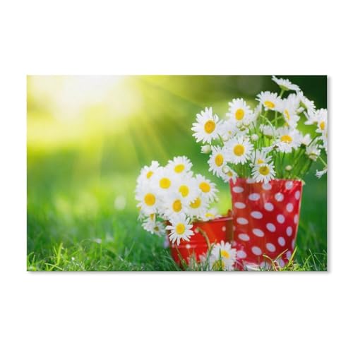 Puzzle 1000 Teile Erwachsene Kinde Spaß Lernspielzeug Geschenke，Weiße Gänseblümchenblume, Tasse, Gras, Sommer, Sonnenlicht（75x50cm）-331 von dcobs