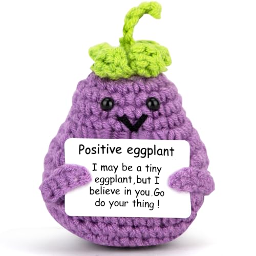 Lustiges Mini-Auberginen-Spielzeug aus gestrickter Wolle mit positiver Karte, Geburtstag, Schulabschluss, Muttertag, niedliche Häkelpuppe für Teenager, Kinder, aufheiterndes Geschenk für Frauen und Lustiges Mini-Auberginen-Spielzeug aus gestrickter Wolle mit positiver Karte, Geburtstag, Schulabschluss, Muttertag, niedliche Häkelpuppe für Teenager, Kinder, aufheiterndes Geschenk für Frauen und von ddLUCK