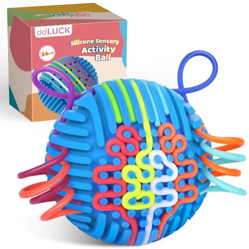 Silikon Fidget Toys Sensorik Activity Ball Für Autismus ADHS, Sensory Spielzeug Board zur Anti Stress Anxiety, Reise Spiel Play Für Kinder Ab 3 Jahr & Erwachsene, Mit Reisetasche & 20 Schnüren(Blau) von ddLUCK