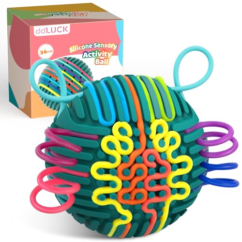 Silikon Fidget Toys Sensorik Activity Ball Für Autismus ADHS, Sensory Spielzeug Board zur Anti Stress Anxiety, Reisespiele Play Für Kinder Ab 3 Jahr & Erwachsene, Mit Reisetasche & 20 Schnüren(Grün) von ddLUCK