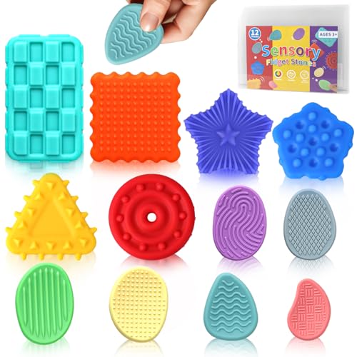 ddLUCK 12 Stück Fidget Toys Sensory Stones Play, Stressabbau Sensorik Spielzeug Textured Worry Stone Toy Für Anti Stress, Angst, ADHD & Autismus Sensorisches Spielzeug Für Kinder Erwachsene von ddLUCK
