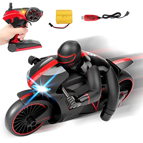 deAO Ferngesteuertes Auto Rennmotorrad Grand Prix mit Fernbedienung,Doppelseitige Rotation 2,4 GHz Ferngesteuertes Auto für Kinder (Schwarz Rot) von deAO