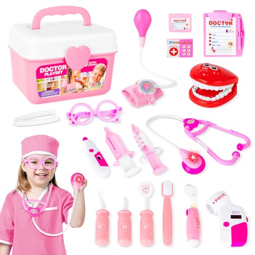 deAO 2-in 1 Arzt-und Zahnarztspielset für Kinder: Tragetasche, Kinderarzt & Krankenschwester, inklusive 17 Accessoires mit Lichtern und Sounds deAO 2-in 1 Arzt-und Zahnarztspielset für Kinder: Tragetasche, Kinderarzt & Krankenschwester, inklusive 17 Accessoires mit Lichtern und Sounds von deAO