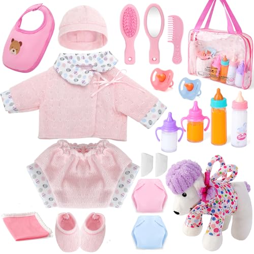 deAO 20 Teiliges Baby Puppen Zubehörset, Puppenkleidung Babypuppe Fütterungsset mit Magische Flasche Schnuller, Rosa Bekleidungs-Set für New Born Baby Doll Puppen 36 cm, Puppe Nicht Enthalten deAO 20 Teiliges Baby Puppen Zubehörset, Puppenkleidung Babypuppe Fütterungsset mit Magische Flasche Schnuller, Rosa Bekleidungs-Set für New Born Baby Doll Puppen 36 cm, Puppe Nicht Enthalten von deAO