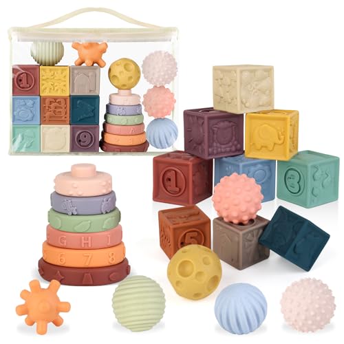 deAO 21 Stück Weiche Babyblöcke Texturierte Bälle und Ringstapel-Spielzeug Set, Sensorik Spielzeug Beißspielzeug Baby ab 6 9 12 Monate 1 Jahre Junge Mädchen deAO 21 Stück Weiche Babyblöcke Texturierte Bälle und Ringstapel-Spielzeug Set, Sensorik Spielzeug Beißspielzeug Baby ab 6 9 12 Monate 1 Jahre Junge Mädchen von deAO