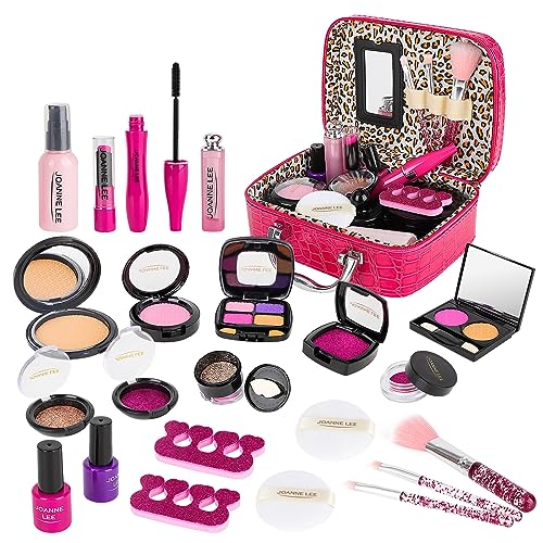 deAO Make-up-Spielzeug, 23-teiliges sicheres und ungiftiges Kosmetik-Set mit glamourösem Schminkkoffer, Rollenspiel-Geschenk für Kinder und Mädchen, Rose von deAO