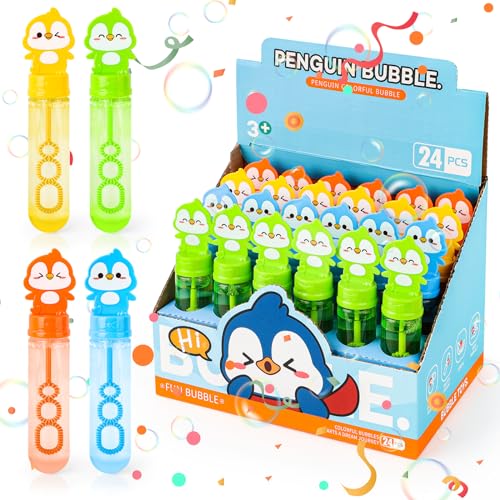 deAO Seifenblasen Set für Kinder, 24 Stück Seifenblasen Flüssigkeit mit niedlich Pinguin Griffen, 35 ml Seifenblasenstäbe für Hochzeit, Kindergeburtstag, Sommer Blasen Spaß Spielzeug (Pinguin) von deAO