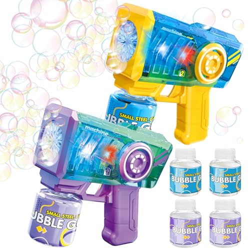 deAO 2Pcs Seifenblasenpistole Set Kinder, Automatische Seifenblasen Machine mit LED-Licht, 4 * 90ml Seifenblasenlösung, Sommerspielzeug Blasenmaschine Blasenspielzeug Geschenk für Kinder von deAO