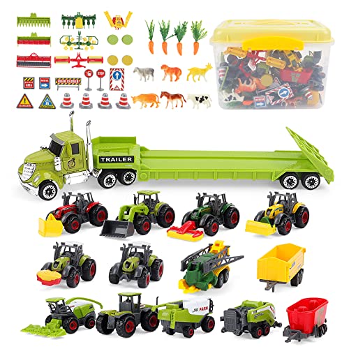 deAO 31 Stück Bauernhof Spielzeug, Inkl. Mähdrescher Spielzeug Set|Traktor Mit Anhänger|Farm Animals und weiteres Zubehör von deAO