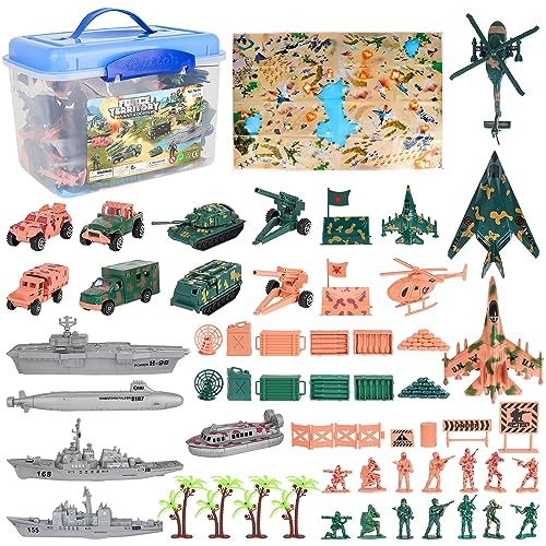 deAO Militär Set mit 56 Zubehörteilen mit Karte, Soldatenfiguren, Militärfahrzeugen, Flugzeugen und Kampfflugzeugen - tolles Spiel für kleine Abenteurer und Abenteurer deAO Militär Set mit 56 Zubehörteilen mit Karte, Soldatenfiguren, Militärfahrzeugen, Flugzeugen und Kampfflugzeugen - tolles Spiel für kleine Abenteurer und Abenteurer von deAO